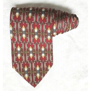 PAOLO GUCCI Necktie Tie Silk Red White Gold Geometric Luxury Hand Made in Italy